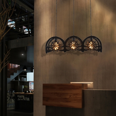 Modern Creative Linear Pendant Light Iron 2/3 Light Hanging Lights in Black for Dining Room