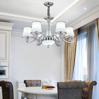 Modernism Tapered Chandelier Light Milky Glass Chrome Pendant Light with Metal Chain