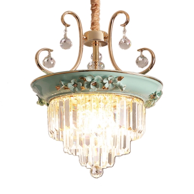 Multi Tier Chandelier Light Traditional Ceramic Crystal Ceiling Chandelier with Flower Decoration for Living Room