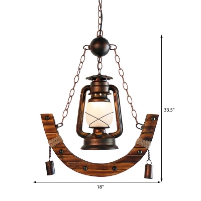Nautical Lantern Pendant Lamps Metal 1 Head Frosted Glass Hanging Ceiling Lights for Restaurant