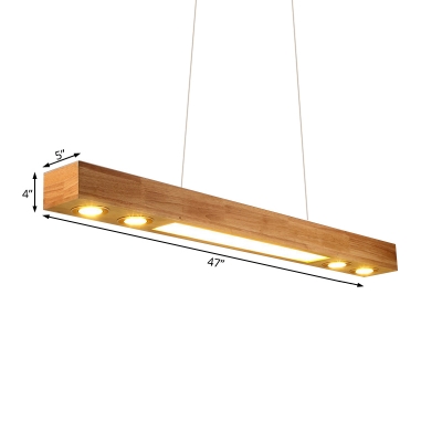 Nordic Style Linear Chandelier Light Led Wooden Pendant Lighting with Warm Lighting