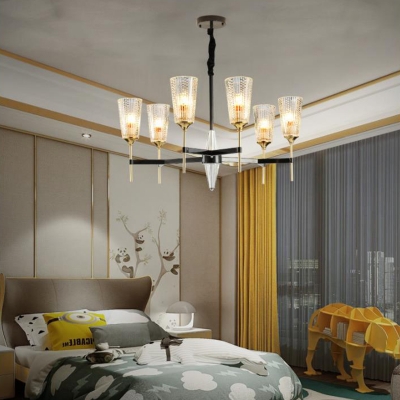 Novelty Chandelier Light Transitional Metal Glass Ceiling Chandelier in Black and Brass for Living Room