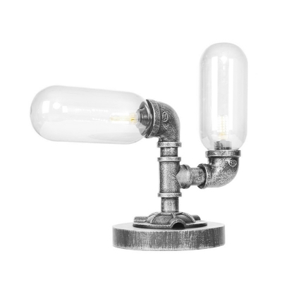 Pipe Accent Lamp Farmhouse Iron and Glass 2 Heads Desk & Table Lamp for Dorm, Bedroom, Living Room, Office