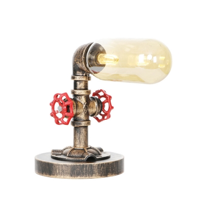 Pipe Accent Table Lamp Industrial Retro Glass and Metal Plug in Table Lamp for Bedside