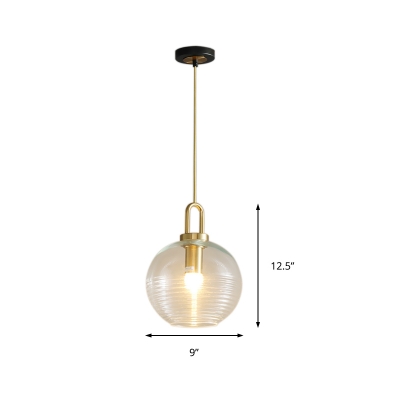 Ribbed Glass Lantern Pendant Light with Handle Contemporary 1 Light Ceiling Light in Gold