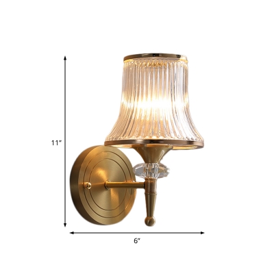Ribbed Glass Shade Wall Lighting Modern Metal and Crystal Sconce Light Fixture for Living Room