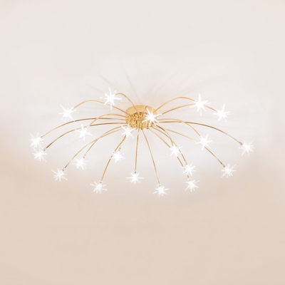 Star Bedroom Semi Flush Light Metal 12/15/21/28 Light Contemporary Flush Mount Ceiling Light in Gold