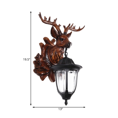 Traditional Deer Wall Lighting with Lantern Design 1 Bulb Clear Glass Outdoor Wall Lamp