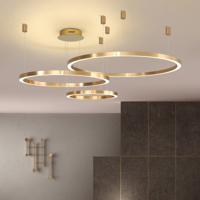 Vintage Circular Ceiling Pendant Length Adjustable Led Hanging Light in Gold with Metal Shade