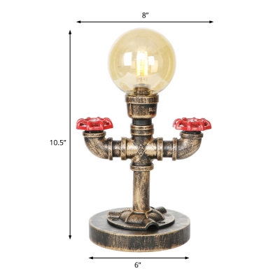 1-Light Pipe Desk Lamp Industrial Style Glass and Steel Plug in Table Lamp with Wooden Base Plate
