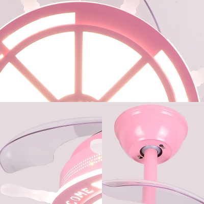 1-Light Steering Wheel Fan Light Coastal Iron and Acrylic 1 Bulb Ceiling Fan with Fishnet