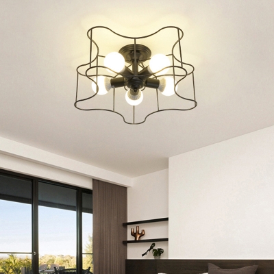5-Light Star Ceiling Light Fixtures Modern Metal Semi Flush Chandelier for Living Room