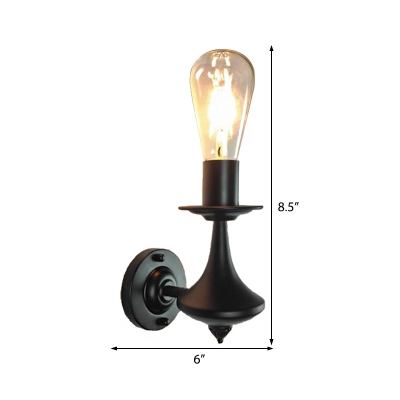 Black 1/2 Light Wall Mounted Light Retro Iron Open Bulb Wall Sconce Lighting for Indoor
