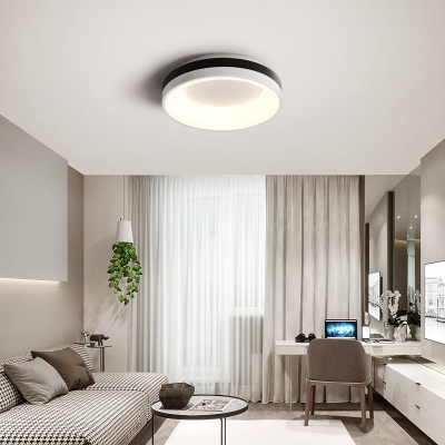Black and White Ring Ceiling Mount Fixture Modern Simple Acrylic Flush Lighting for Bedroom