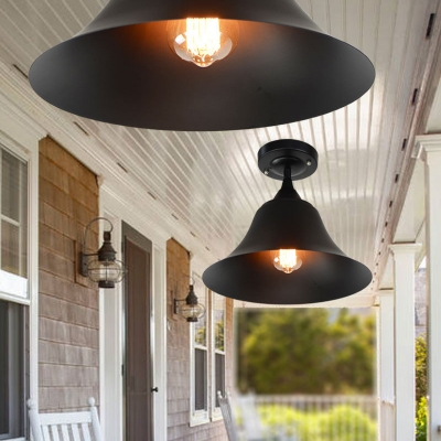 Black Bell Ceiling Lights Farmhouse Style Steel 1 Head Semi Flush Mount Light for Dining Table