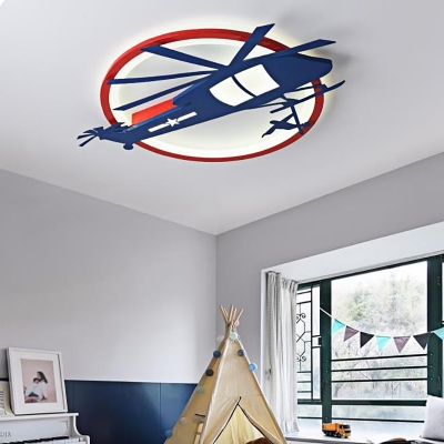 Blue and Red Airplane Flush Mount Light Acrylic and Iron 1 Light Flush Mount Lighting for Kids Room