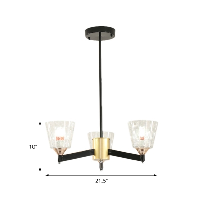Cone Chandelier Light Retro Iron Glass Ceiling Chandelier in Black with Copper for Living Room