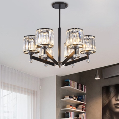 Crystal Cylinder Shaded Chandelier Light Fixture Contemporary Iron 3/6/8 Light Ceiling Chandelier for Living Room