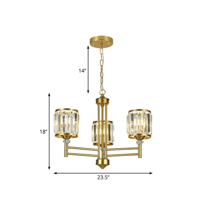 Cylinder Pendant Chandelier Mid-Century Crystal and Metal Pendant Lights for Kitchen Dining