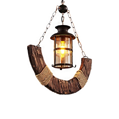 Cylinder Pendant Lamps Traditional Wood and Iron 1 Light Rope Ceiling Pendant Light for Restaurant