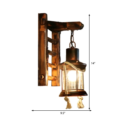 Distressed Sconce Lights Rustic Iron and Bamboo 1 Head Ladder Sconce Light Fixture for Coffee Shop
