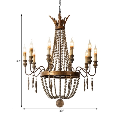 French Country Empire Chandelier with Candle and Wooden Bead Multi Light Pendant