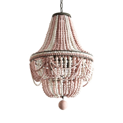 French Wooden Bead Hanging Light 19.5