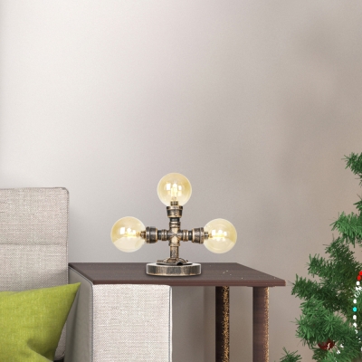 Industrial Loft Pipe Accent Lamp Glass and Iron Plug in Accent Table Lamp for Study
