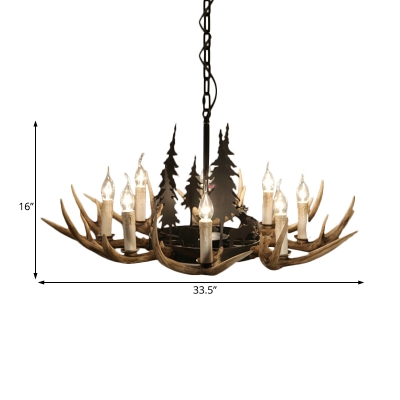 Loft Candle Pendant Lamp with Antler Height Adjustable 8 Light Resin Hanging Light