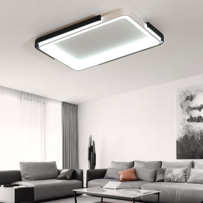 Metal Square/Rectangle Ceiling Flush Mount Light Fixture Minimalist Style LED Flush Light in Black and White