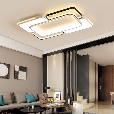 Metallic Block Ceiling Flush Light with Acrylic Diffuser Modernism Led Flush Lighting