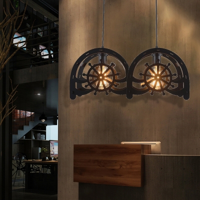 Modern Creative Linear Pendant Light Iron 2/3 Light Hanging Lights in Black for Dining Room