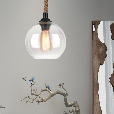 Modern Globe Hanging Lights Glass 1-Light Pendant Lighting Fixtures with Rope for Bar