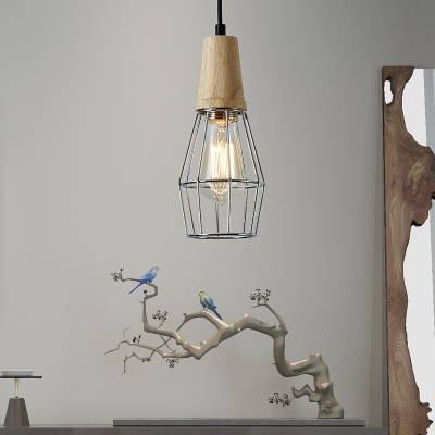 Modern Industrial Mini Pendant Lights 1-Light Hanging Light Fixture with Wire Cage Shade