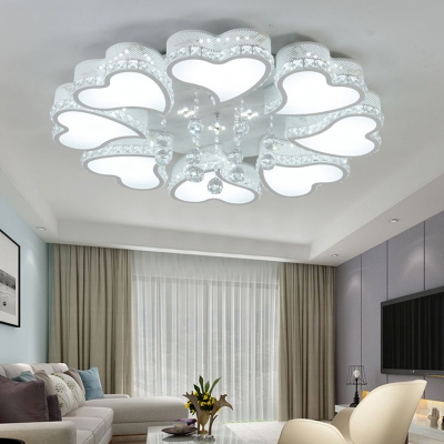 3/4/6/8 Light Heart Ceiling Light Modern Metallic White Flush Ceiling Light with Clear Crystal Ball