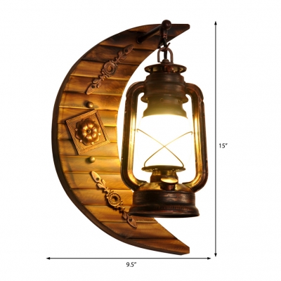 Nautical Wall Mounted Light Metal 1 Head Moon Wall Sconce Light with Burnt Bamboo Base for Foyer