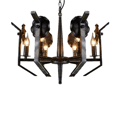 Novelty Candle Chandelier Light Fixture Retro Metal 6 Heads Chandelier in Black Antique Brass for Indoor