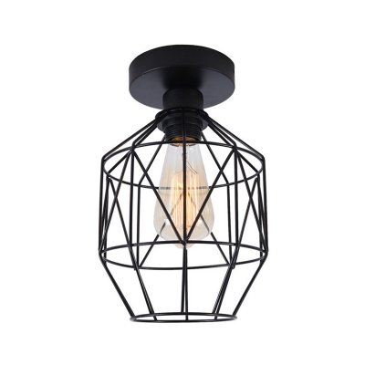 Prism Cage Ceiling Lights Farmhouse Style Steel 1 Head Ceiling Light Fixtures in Black for Bedroom