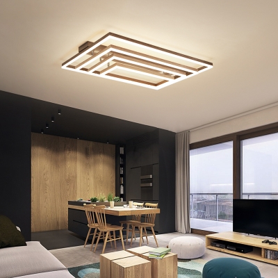 Rectangular Bedroom Semi Flush Mount Metal 3/4/5 Light Modern Ceiling Light in Coffee