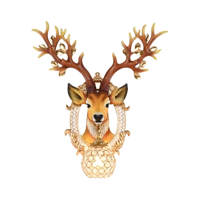 Resin Deer Wall Lighting Art Deco Hand Painted Wall Mounted Light with Globe Shade