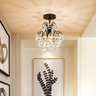 Rose Gold/Black 1 Head Ceiling Light Fixture Modern Crystal Ball Shaded Semi-Flush Mount for Hallway
