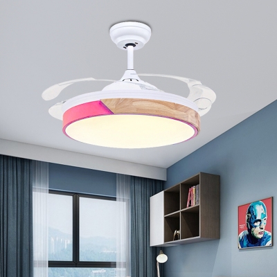 Round Ceiling Fixture Modern Acrylic and Metal 1-Light Invisible Blade Fan Light for Living Room Baby Room