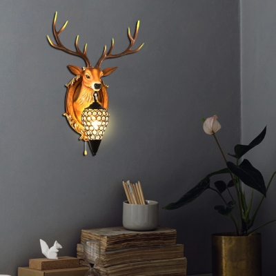 Rustic Antler Wall Mounted Light with Pull Chain Resin 1 Light Wall Sconce Light for Living Room