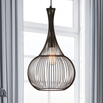 Teardrop Cage Pendant Ceiling Lights Industrial-Style Metal Single Light Hanging Lamp in Black