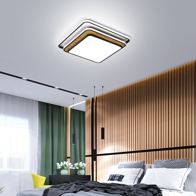 Tiered Design Square Ceiling Lighting for Bedroom Modern Simple LED Flushmount Light in Black/White