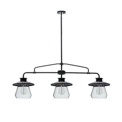 Urn Shade Restaurant Island Light Metal and Clear Glass American Rustic Pendant Lamp in Black