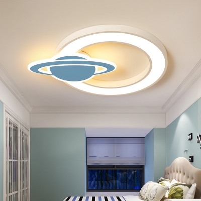 White and Blue Space Flush Ceiling Lights Modern Acrylic and Iron 1 Light Flush Mount Light