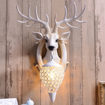 1 Light Teardrop Wall Light with Clear Crystal Shade and Deer Decoration Loft Wall Mount Light