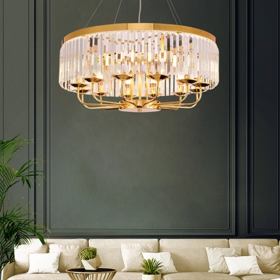12 Light Drum Hanging Ceiling Lights Modern Crystal and Metal Pendant Lights for Living Room