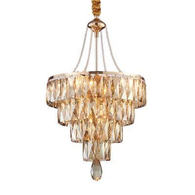 Amber 4-Tier Crystal Pendant Lights for Living Room, Contemporary Unique Hanging Lamps with Adjustable Cord